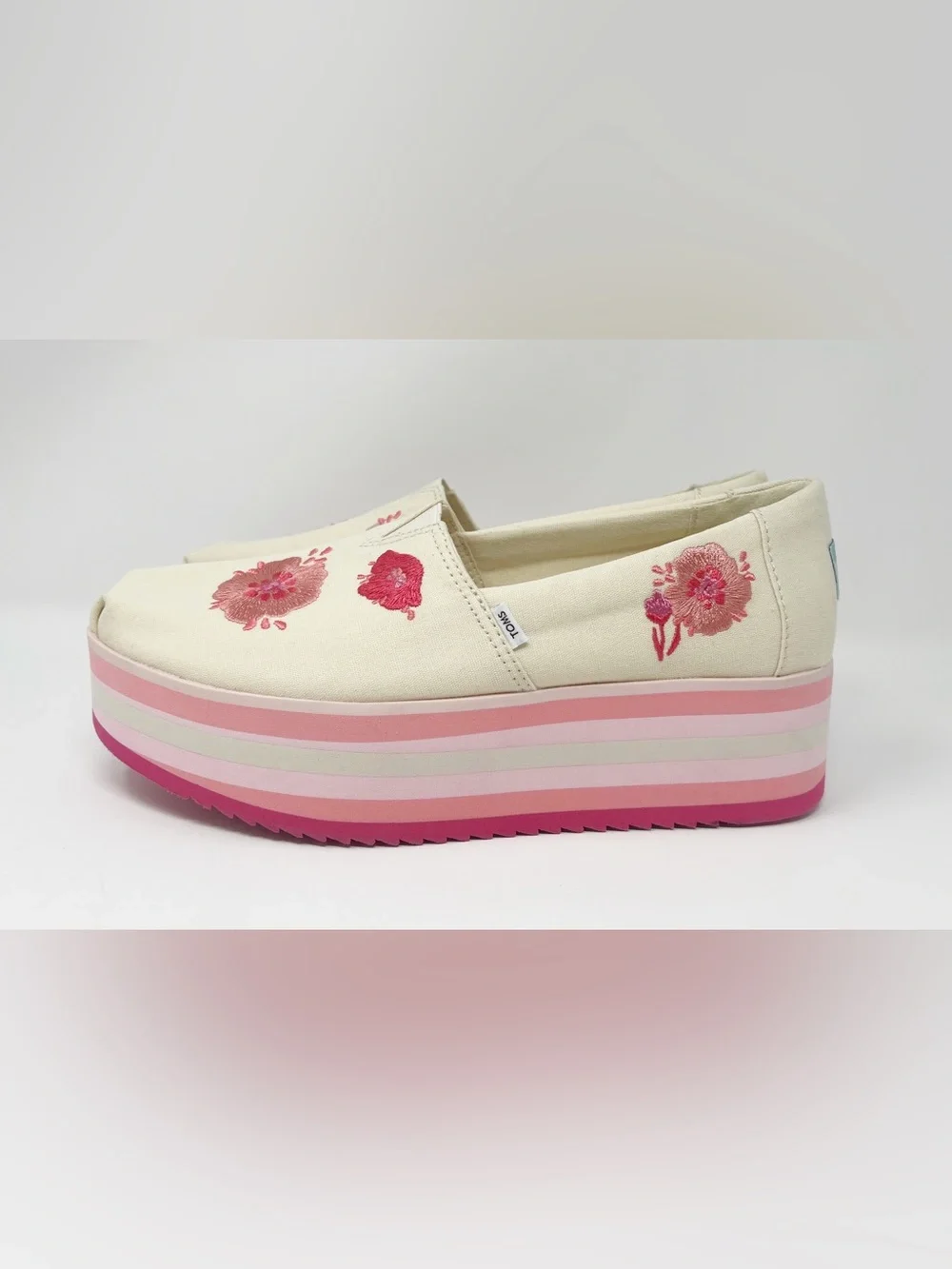 Toms Alpargata Platform Pink Poppies Embroidered Canvas sz /8.5